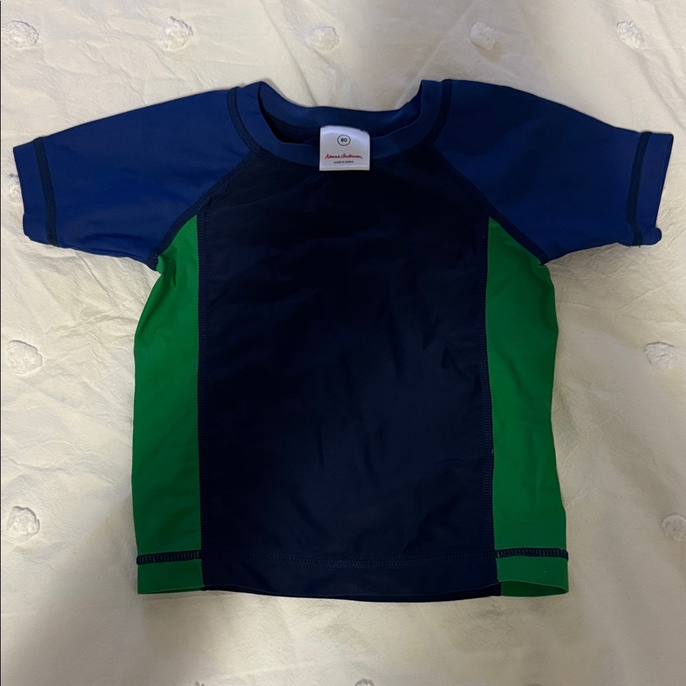 Hanna Andersson Navy and Green Kids Swim Rashguard
